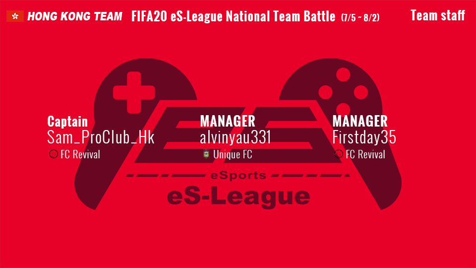 eS-League FIFA20 proclub hongkong nationalteam